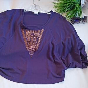 Express Purple Blouse with Gold Detailing